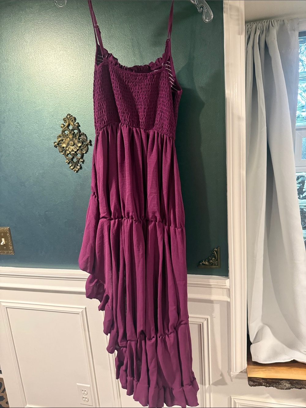 Magenta Ruffled High-Low Sundress with faux Button Front - Picture 3 of 5